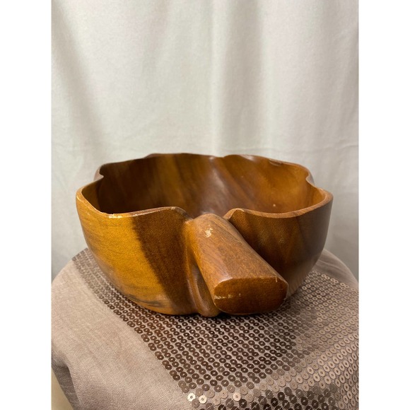 Vintage Set of Two (2) Hawaiian Large Monkeypod Wood Serving Snack Bowls - Picture 12 of 15